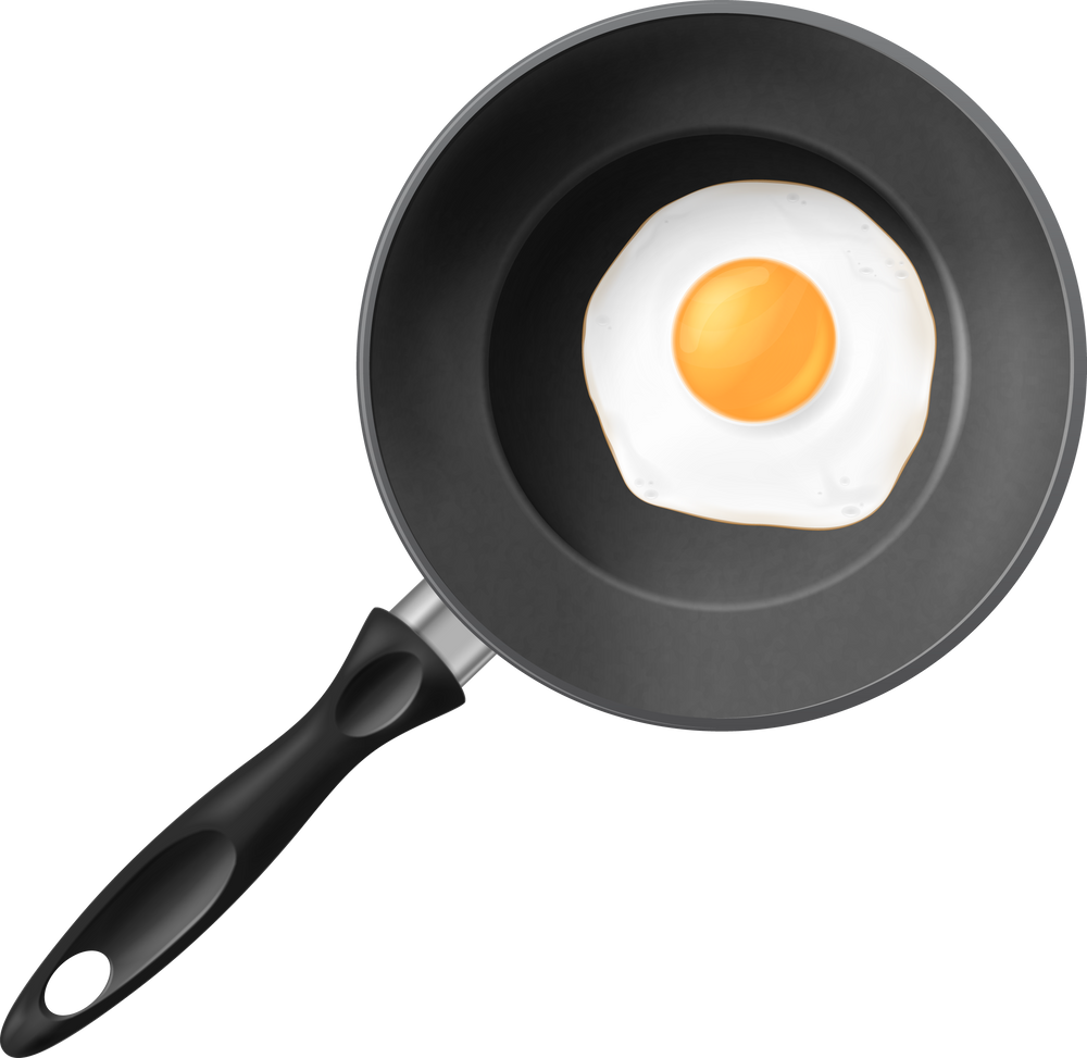 Frying pan with fried egg